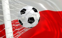 Poland waving flag and soccer ball in goal net stock photos Poland waving flag and soccer ball in goal net stock photos