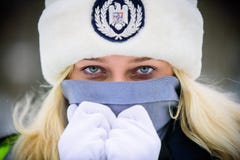 Police Woman In Winter Time Stock Photos Police Woman In Winter Time Stock Photos