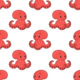 Polipo felice Modello senza cuciture colorato con personaggio dei cartoni animati sveglio Illustrazione piana semplice di vettore royalty illustrazione gratis Polipo felice Modello senza cuciture colorato con personaggio dei cartoni animati sveglio Illustrazione piana semplice di vettore royalty illustrazione gratis