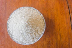 Polished white rice in plate on top view close up stock photography Polished white rice in plate on top view close up stock photography
