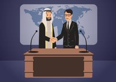 Politiciens ou hommes d'affaires arabes et européens se serrant la main Sommet de gouvernement illustration de caractères de vect illustration stock Politiciens ou hommes d'affaires arabes et européens se serrant la main Sommet de gouvernement illustration de caractères de vect illustration stock