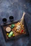 Pollo Satay o Sate Ayam - comida famosa del malasio Es un plato de la carne sazonada, ensartada y asada a la parrilla, servida co imagenes de archivo Pollo Satay o Sate Ayam - comida famosa del malasio Es un plato de la carne sazonada, ensartada y asada a la parrilla, servida co imagenes de archivo