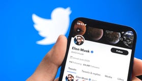 Elon Musk and Twitter, business background with logos
