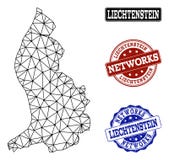 Polygonal Network Mesh Vector Map of Liechtenstein and Network Grunge Stamps vector illustration Polygonal Network Mesh Vector Map of Liechtenstein and Network Grunge Stamps vector illustration
