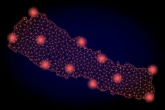 Polygonal Wire Frame Mesh Map of Nepal with Red Light Spots stock photo Polygonal Wire Frame Mesh Map of Nepal with Red Light Spots stock photo