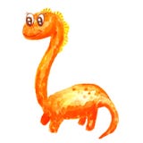 Pomarańcze długa szyja miły życzliwy kreskówka dinosaur odizolowywający na białym tle w akwareli royalty ilustracja Pomarańcze długa szyja miły życzliwy kreskówka dinosaur odizolowywający na białym tle w akwareli royalty ilustracja