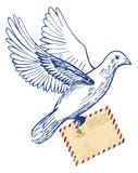 Pomba postal com envelope do correio aéreo ilustração stock Pomba postal com envelope do correio aéreo ilustração stock
