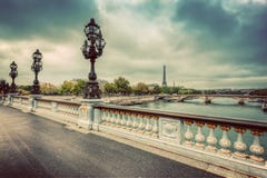Pont Alexandre III Bridge In Paris, France. Seine River And Eiffel Tower. Stock Photo