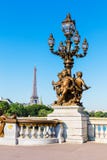 Pont Alexandre III Bridge (Lamp post details) and Eiffel Tower, royalty free stock photography Pont Alexandre III Bridge (Lamp post details) and Eiffel Tower, royalty free stock photography