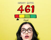 Poor credit score theme with young woman stock photography Poor credit score theme with young woman stock photography