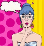 Pop Art illustration of girl with the speech bubble.Pop Art girl. Party invitation. Birthday greeting card.Hollywood movie star.