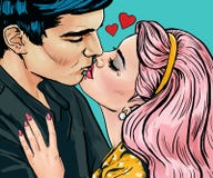 Pop Art Kissing Couple.Love Pop Art illustration of Kissing Couple.Pop Art love. Valentines day postcard. Hollywood movie scene.