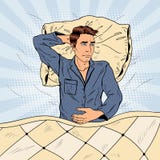 Pop Art Man in Bed Suffering Insomnia and Sleeplessness royalty free illustration Pop Art Man in Bed Suffering Insomnia and Sleeplessness royalty free illustration
