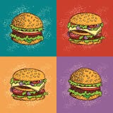 Pop Art Seamless Pattern Of Burger . American Fast Food. Royalty Free Stock Photos Pop Art Seamless Pattern Of Burger . American Fast Food. Royalty Free Stock Photos