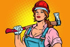Free Pop Art Woman Lumberjack With Axe Royalty Free Stock Images - 124787859