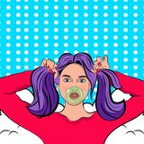 Pop Art Woman met vlechten en kauwgom stock illustratie Pop Art Woman met vlechten en kauwgom stock illustratie