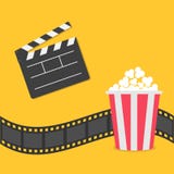 Popcorn De grens van de filmstrook Open de raadspictogram van de filmklep Rode gele doos De nachtpictogram van de bioskoopfilm in royalty-vrije illustratie Popcorn De grens van de filmstrook Open de raadspictogram van de filmklep Rode gele doos De nachtpictogram van de bioskoopfilm in royalty-vrije illustratie