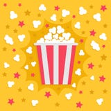 Popcorn έκρηξη σκασίματος Κόκκινη κίτρινη συσκευασία κιβωτίων λουρίδων Γρήγορο φαγητό Εικονίδιο νύχτας κινηματογράφων κινηματογρά απεικόνιση αποθεμάτων Popcorn έκρηξη σκασίματος Κόκκινη κίτρινη συσκευασία κιβωτίων λουρίδων Γρήγορο φαγητό Εικονίδιο νύχτας κινηματογράφων κινηματογρά απεικόνιση αποθεμάτων
