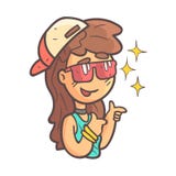 Popular Girl In Cap, Choker And Blue Top Hand Drawn Emoji Cool Outlined Portrait Royalty Free Stock Photo Popular Girl In Cap, Choker And Blue Top Hand Drawn Emoji Cool Outlined Portrait Royalty Free Stock Photo
