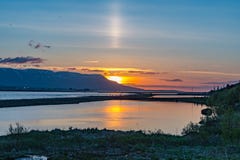 Por do sol em Eyjafjordur em Islândia norte fotografia de stock royalty free Por do sol em Eyjafjordur em Islândia norte fotografia de stock royalty free