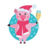Porc mignon dans le chapeau de Santa d'isolement sur le fond blanc illustration stock Porc mignon dans le chapeau de Santa d'isolement sur le fond blanc illustration stock