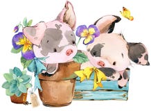Porc mignon illustration d'animal d'aquarelle de bande dessinée illustration libre de droits Porc mignon illustration d'animal d'aquarelle de bande dessinée illustration libre de droits
