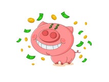 Porc rose mignon avec la pluie de l'argent illustration stock Porc rose mignon avec la pluie de l'argent illustration stock