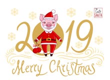Porcelet dans le rôle de Santa Claus qui se tient dans ses boules de Noël de main illustration libre de droits Porcelet dans le rôle de Santa Claus qui se tient dans ses boules de Noël de main illustration libre de droits