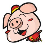 Porco feliz bonito no traje de China ilustração stock Porco feliz bonito no traje de China ilustração stock