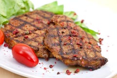 Pork Steak,grilled With Salad Royalty Free Stock Photography