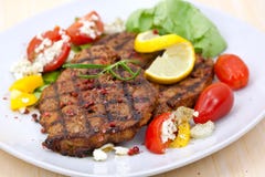 Pork Steak,grilled With Salad Stock Image