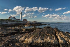 Portland gehen Licht bei Sonnenuntergang im Kap Elizabeth, Maine, USA voran lizenzfreies stockbild Portland gehen Licht bei Sonnenuntergang im Kap Elizabeth, Maine, USA voran lizenzfreies stockbild