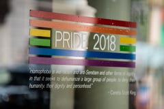 Pride 2018 support sticker on the window stock photo Pride 2018 support sticker on the window stock photo