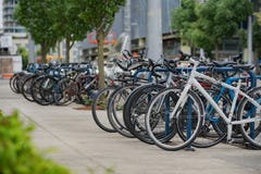 Rows of bicycles parked at the entrance to OHSU royalty free stock photos Rows of bicycles parked at the entrance to OHSU royalty free stock photos
