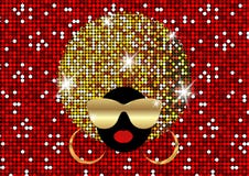 Portrait African Women , dark skin female face with shiny hair afro and gold metal sunglasses in traditional ethnic golden turban Stock Photography Portrait African Women , dark skin female face with shiny hair afro and gold metal sunglasses in traditional ethnic golden turban Stock Photography