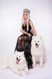 Portrait of beautiful blonde woman in crown with royalty free stock photography Portrait of beautiful blonde woman in crown with royalty free stock photography