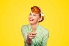 Pinup girl pointing at you smiling laughing royalty free stock photos Pinup girl pointing at you smiling laughing royalty free stock photos