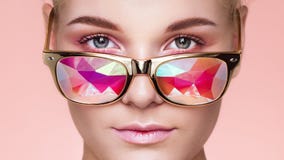 Portrait of beautiful young woman with colored glasses royalty free stock image Portrait of beautiful young woman with colored glasses royalty free stock image