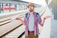 Portrait of caucasian male in railway train station stock images Portrait of caucasian male in railway train station stock images