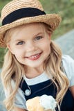 portrait of cheerful girl in straw hat looking royalty free stock images portrait of cheerful girl in straw hat looking royalty free stock images