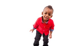 Portrait d'un petit garçon d'afro-américain mignon souriant, d'isolement photo stock Portrait d'un petit garçon d'afro-américain mignon souriant, d'isolement photo stock