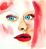 Portrait de mode d'aquarelle de femme avec le maquillage Style de moderm de minimalisme du dessin illustration de vecteur Portrait de mode d'aquarelle de femme avec le maquillage Style de moderm de minimalisme du dessin illustration de vecteur