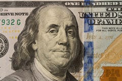 Portrait du Président Benjamin Franklin sur le billet d'un dollar 100 clo photos libres de droits Portrait du Président Benjamin Franklin sur le billet d'un dollar 100 clo photos libres de droits