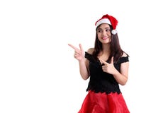Portrait of enthusiastic Christmas girl promoting something stock photo Portrait of enthusiastic Christmas girl promoting something stock photo