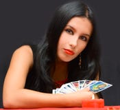 Portrait girl with cards
