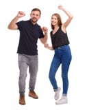 Portrait of happy couple dancing, isolated on white background. stock photos Portrait of happy couple dancing, isolated on white background. stock photos
