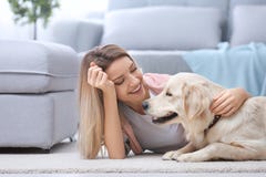 Portrait of happy woman with her dog stock photography Portrait of happy woman with her dog stock photography