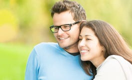Portrait of happy young man and woman in park. royalty free stock image Portrait of happy young man and woman in park. royalty free stock image