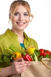 Portrait of happy young woman holding a bag royalty free stock photography Portrait of happy young woman holding a bag royalty free stock photography