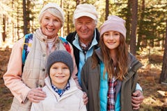 Portrait of kids and grandparents in forest, California, USA stock photos Portrait of kids and grandparents in forest, California, USA stock photos